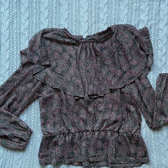 Free Press Clothing Long Sleeve Peplum Feminine Top Blouse with Bertha Collar - Picture 9 of 13